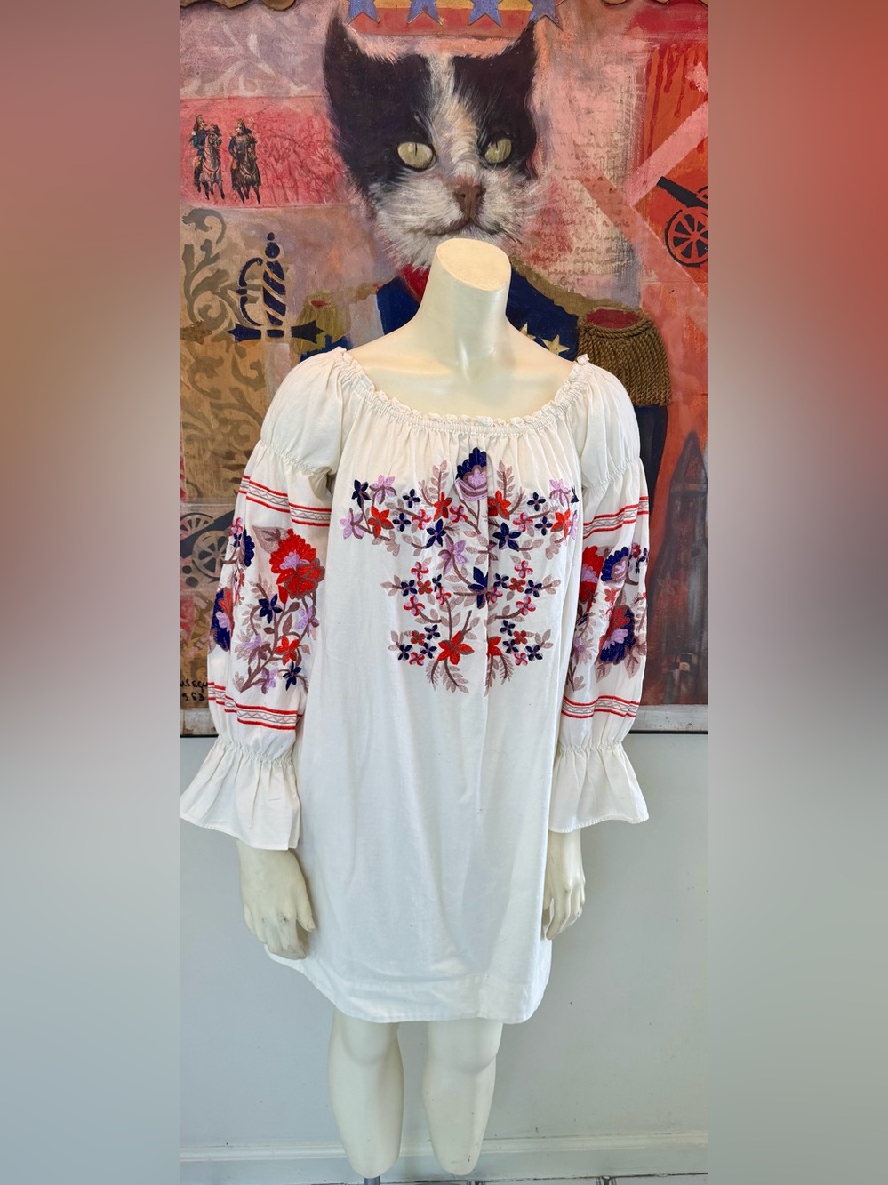 Free people fleur du jour embroidered mini dress on/off shoulder BNWT SZ M